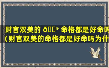 财官双美的 💮 命格都是好命吗（财官双美的命格都是好命吗为什么）